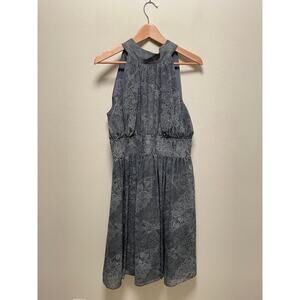 Womens Dress XXL Gray Paisley Chiffon Halter Neck Pleated Sleeveless Whimsigoth